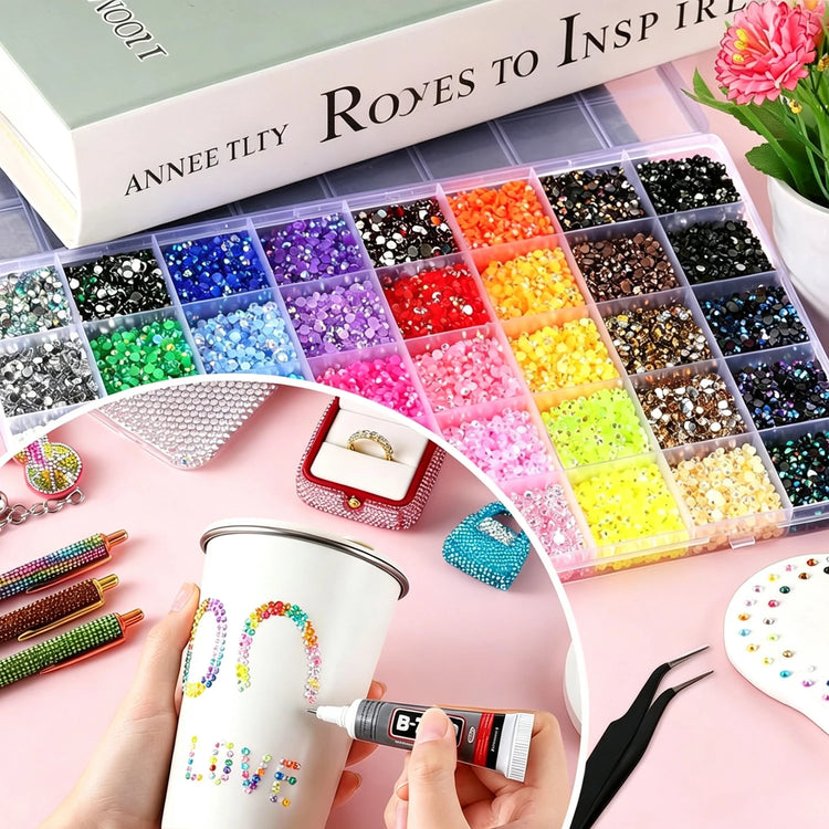 Multicolor Resin Jelly Rhinestones Kit for Bedazzling Flatback Gems with B7000 Jewelry Glue for Diamond Painting Art,DIY Crafts