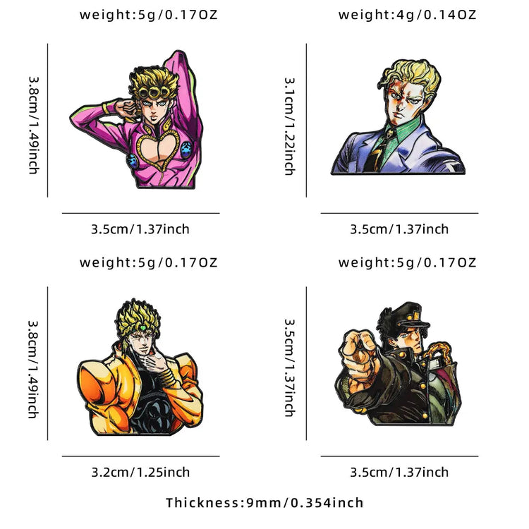 4pcs Japanese Manga Enamel Pin Set Cool Kira Dio Jotaro Lapel Badges for Backpack Clothing Accessories Fashionable Jewelry Gift