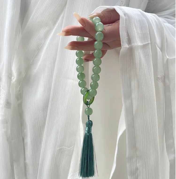 Green Jade Stone 12mm Beads Tassel Bracelet Necklace Tibetan Buddhist Mala Buddha Charm Rosary Yoga Men Woman Jewelry Customized